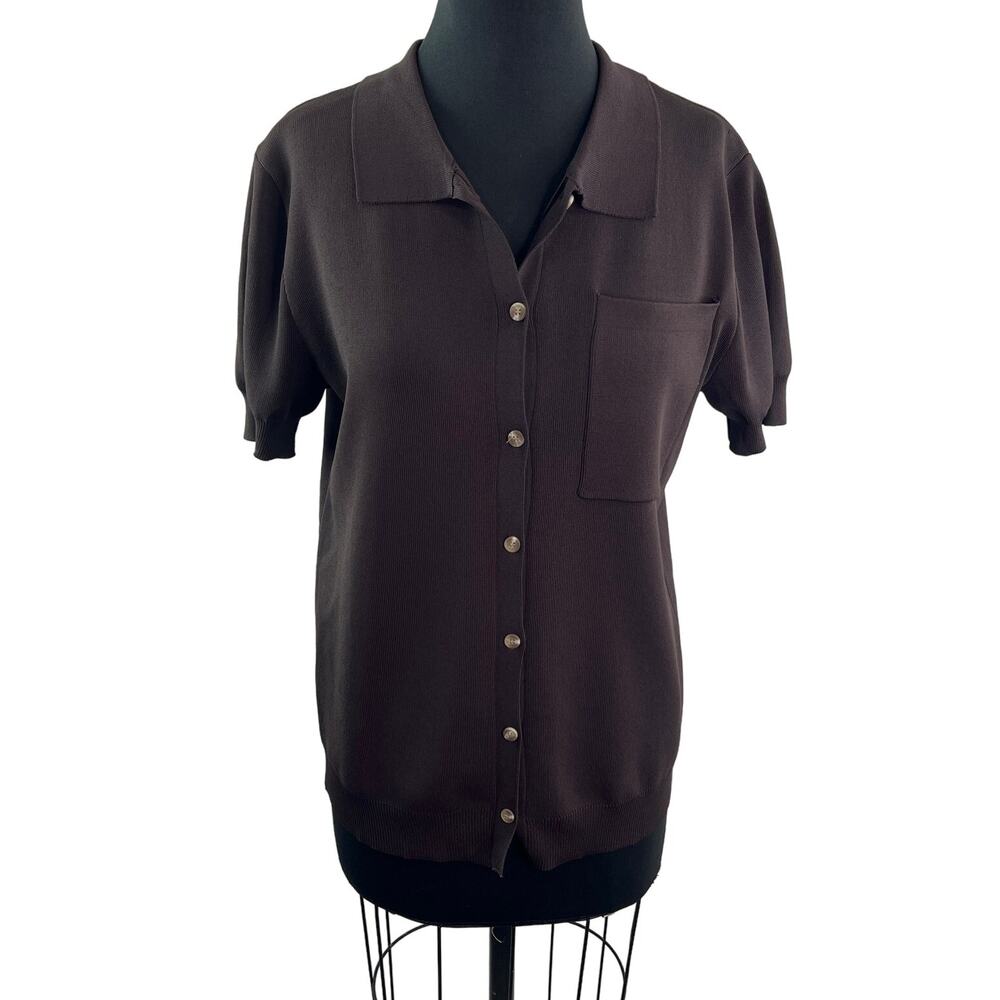 Legoe Heritage Maternity Brown Top Knit Collared Pocket Button Up Size XS XSmall